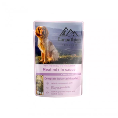 Вологий корм для собак Carpathian pet food М`ясне асорті у соусі (курка, яловичина, індічка, риба)