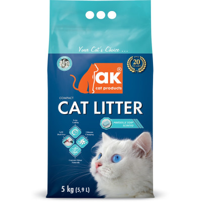 Наповнювач бентонітовий AK Cat COMPACT CAT LITTER грудкувальний Марсельське мило