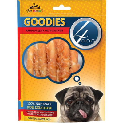 Ласощі для собак 4Dog палички із сирої шкіри курки