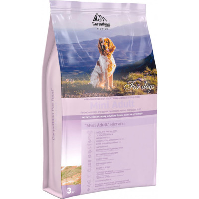 Сухий корм для дорослих собак малих порід вагою до 11 кг Carpathian Pet Food Mini Adult із куркою та палтусом атлантичним