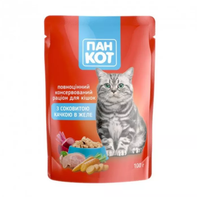 Вологий корм для котів Пан Кіт з соковитою качкою в желе 100 г