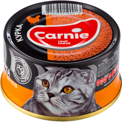 Вологий корм для дорослих котів Carnie паштет м`ясний з куркою