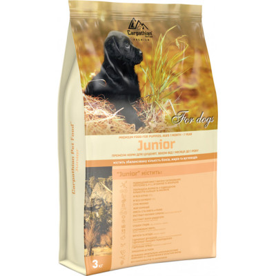 Сухий корм для цуценят від 1 місяця до 1 року Carpathian Pet Food Junior з куркою, скумбрією та сухим молоком