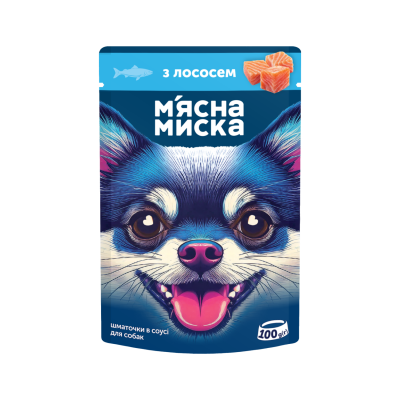 Вологий корм для собак М'ясна Миска шматочки в соусі, з лососем